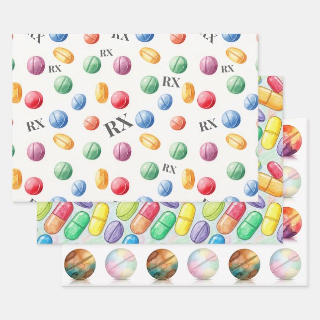 Pharmacist Watercolor Pill RX Wrapping Paper (Set)