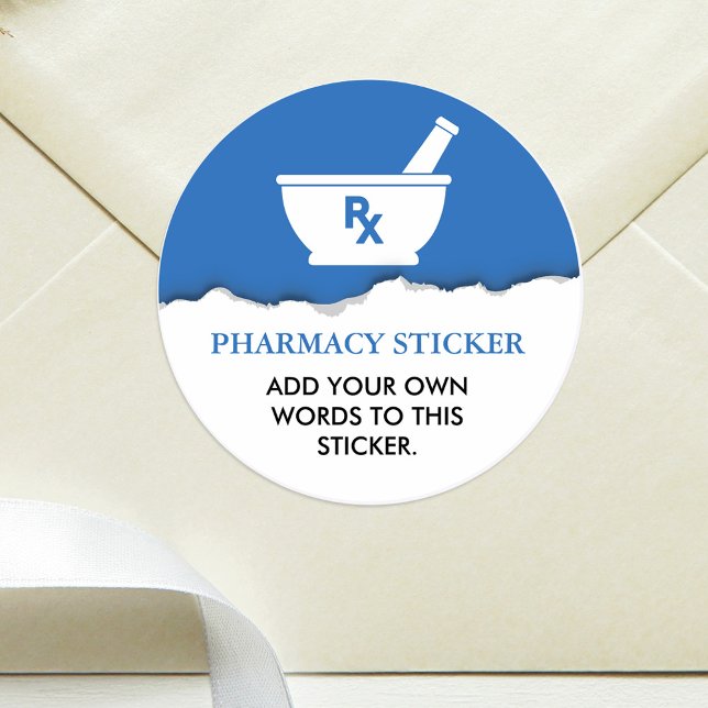 Pharmacology Mortar and Pestle Customised Blue Classic Round Sticker (Creator Uploaded)