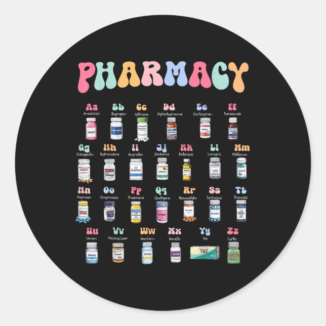 Pharmacy Alphabet Doctor Of Pharmacy Tech Medicine Classic Round Sticker (Front)