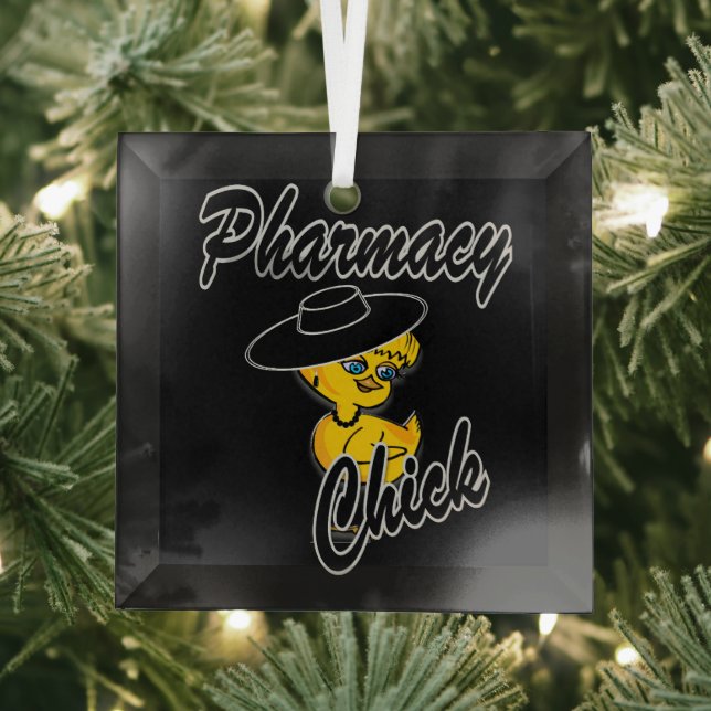 Pharmacy Chick #4 Glass Tree Decoration (Insitu)