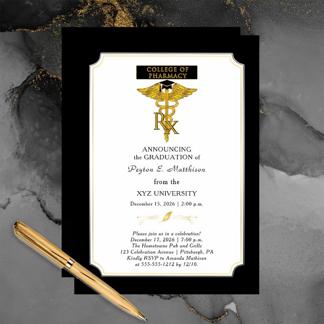Pharmacy College Pharmacist |Toxicology Graduation Invitation (Elegant Formal College of Pharmacy Pharmacist Graduation Announcement and Grad Party Invitation)