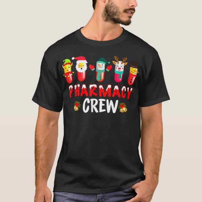 Pharmacy Crew Christmas Pills Snowman Reindeer San T-Shirt (Front)
