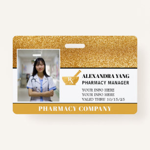 Pharmacy Gold deluxe Photo Badge ID Badge