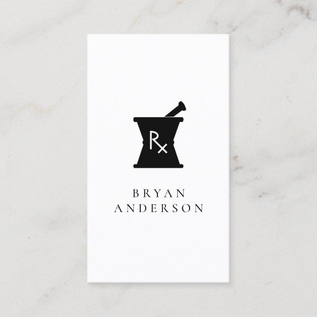 Pharmacy Mortar Pestle Logo Business Card (Front)