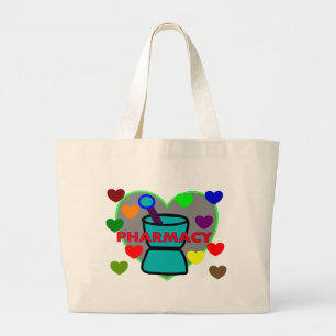 "PHARMACY" Multi Colour Hearts Large Tote Bag