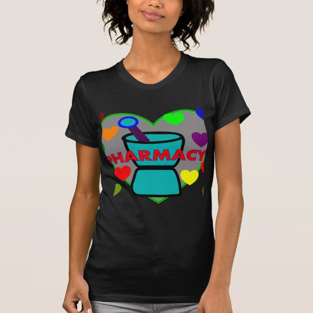 "PHARMACY"  Multi Colour Hearts T-Shirt (Front)