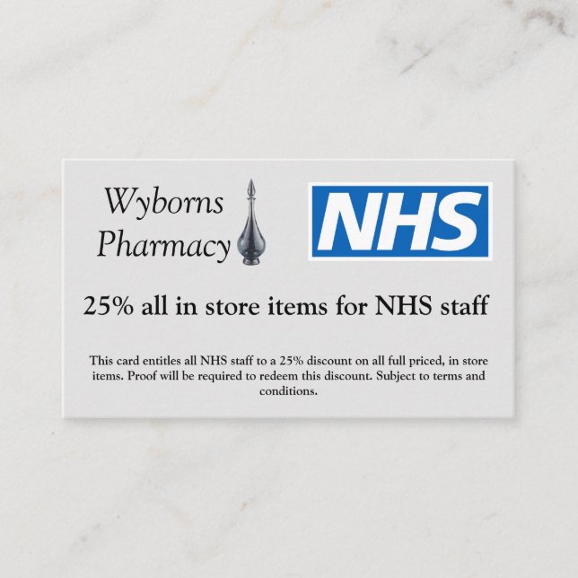 Pharmacy NHS discount card (Front)