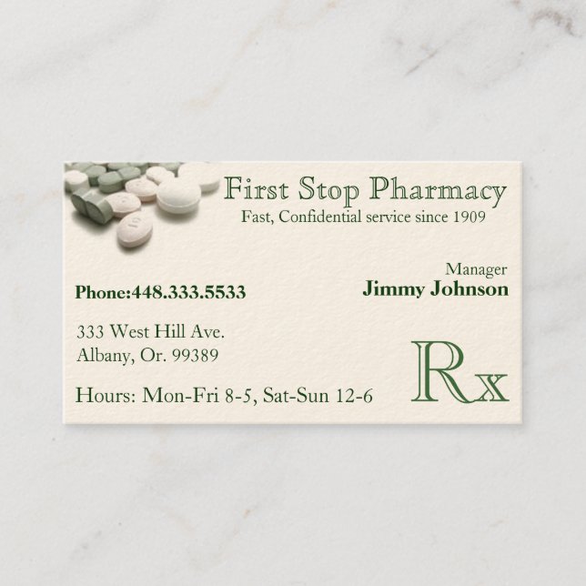 Pharmacy Pharmacist Medication Business Card (Front)