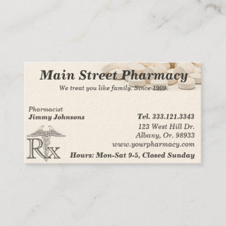Pharmacy Pharmacist Medication List Business Card