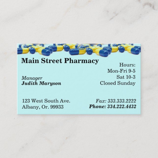 Pharmacy Pharmacist Medication List Business Card (Front)