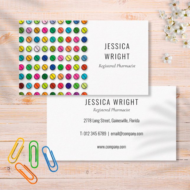 Pharmacy Pharmacist Modern Colourful Pills Business Card (Creator Uploaded)