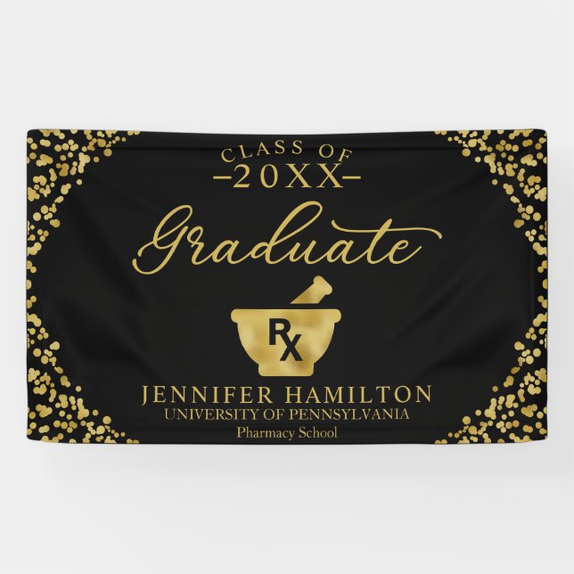 Pharmacy School Black Gold Graduation Banner (Horizontal)