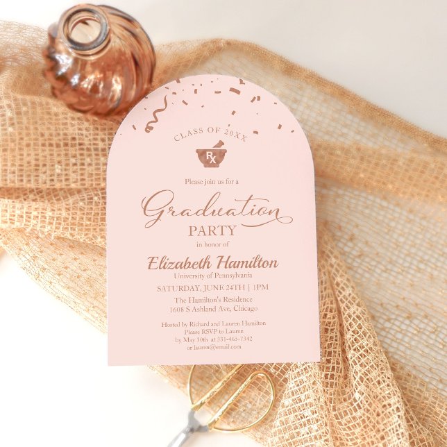 Pharmacy School Grad Invitation Rose Gold PharmD (Creator Uploaded)