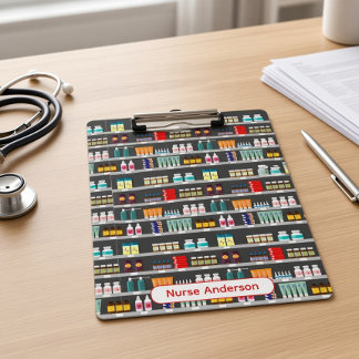 Pharmacy Shelf Pattern Personalised Name Clipboard
