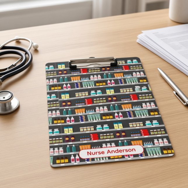 Pharmacy Shelf Pattern Personalised Name Clipboard (Creator Uploaded)