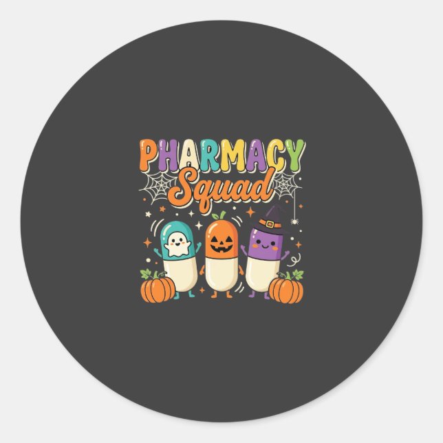 Pharmacy Squad Halloween Ghost Pills Design_1 Classic Round Sticker (Front)