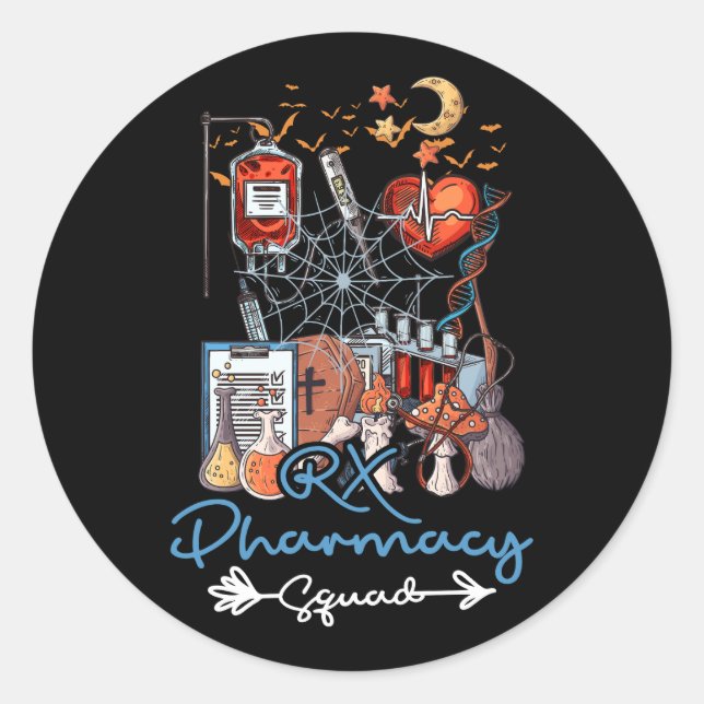 Pharmacy Squad Halloween Pills Of Spooky Pharmacis Classic Round Sticker (Front)