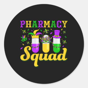 Pharmacy Squad Mardi Gras Pharmacist Technician Classic Round Sticker