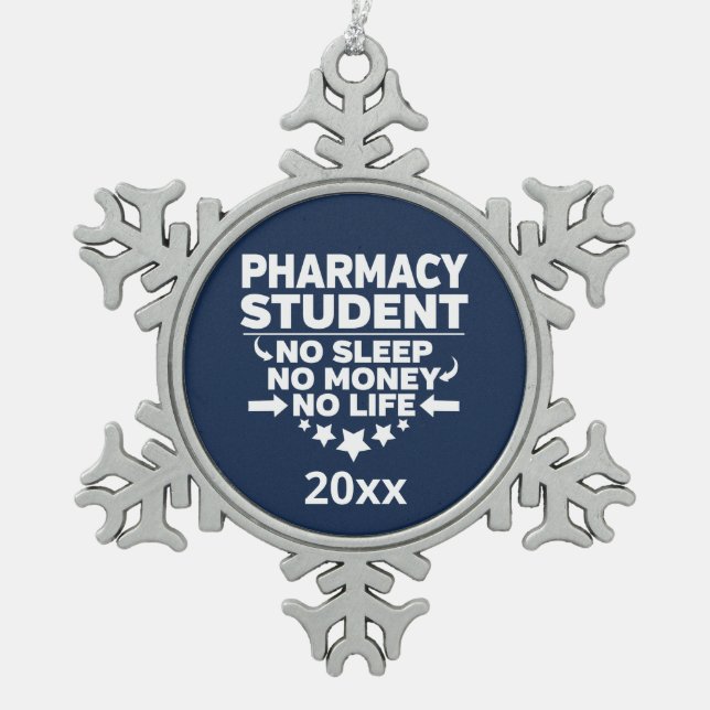 Pharmacy Student No Sleep Life Athletic Navy Snowflake Pewter Christmas Ornament (Front)