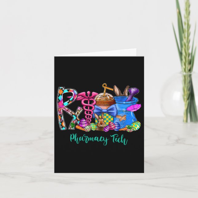 Pharmacy Tech Coffee Bunny Easter Day Pharmacist T Card (Front)