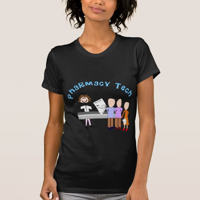 Pharmacy Tech Gifts Stick People Design T-Shirt (Front)