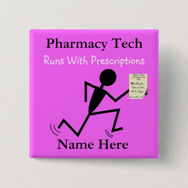 Pharmacy Tech Name Pins Badge Pink (Front)