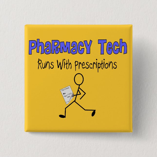 Pharmacy Tech "Runs With Prescriptions" T-Shirts 15 Cm Square Badge (Front)