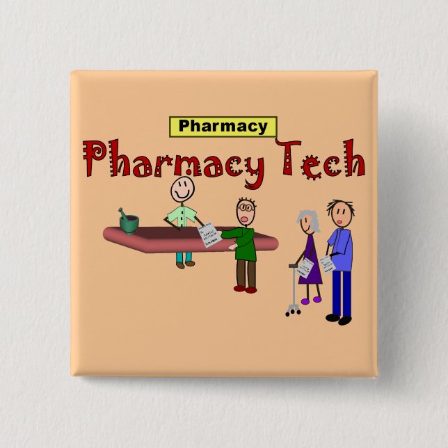 Pharmacy Tech With Customers Design 15 Cm Square Badge (Front)