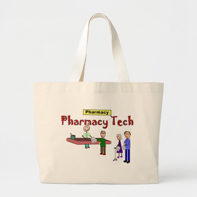 Pharmacy Tech With Customers Design Large Tote Bag (Front)