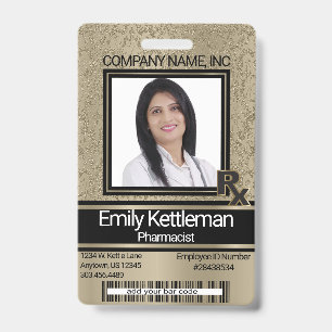 Pharmacy Technician Photo Badge - Gold ID Badge