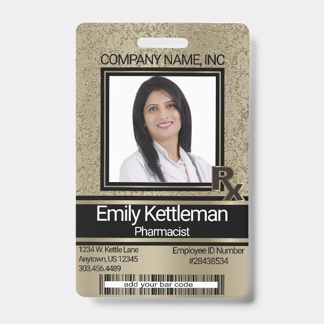 Pharmacy Technician Photo Badge - Gold ID Badge (Front)