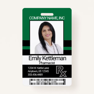 Pharmacy Technician Photo Badge - Green and Black ID Badge