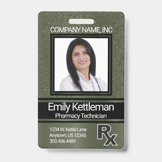 Pharmacy Technician Photo Badge - Green ID Badge (Front)