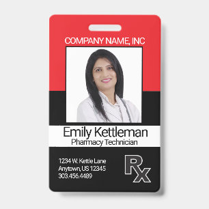 Pharmacy Technician Photo Badge - Red and Black ID Badge