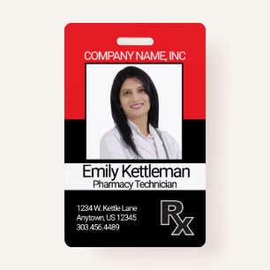 Pharmacy Technician Photo Badge - Red and Black ID Badge