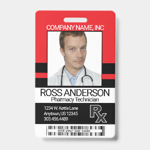Pharmacy Technician Photo Badge - Red and Black ID Badge