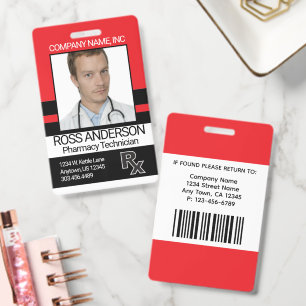 Pharmacy Technician - Red, Black and White ID Badge