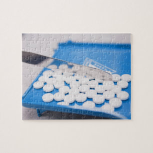 Pharmacy tools, pills, medication jigsaw puzzle