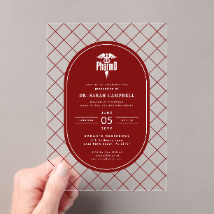 PharmD Doctor of Pharmacy Graduation Check Pattern Acrylic Invitations