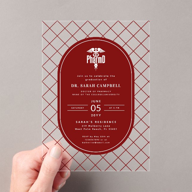 PharmD Doctor of Pharmacy Graduation Check Pattern Acrylic Invitations (Insitu (Handheld))