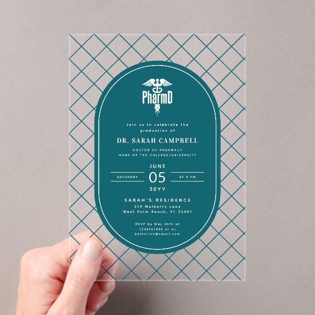 PharmD Doctor of Pharmacy Graduation Check Pattern Acrylic Invitations (Insitu (Handheld))
