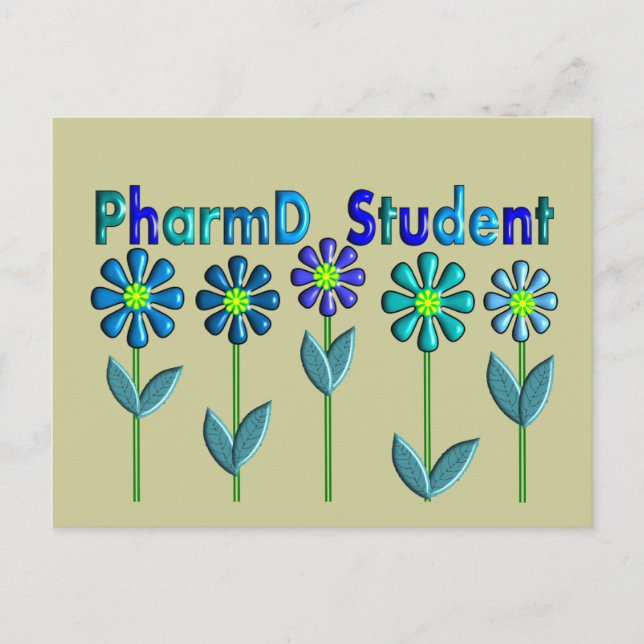 PharmD Student BLUE FLOWERS Postcard (Front)