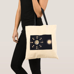 Phases of Moon with Earth & Sun, Vintage Astronomy Tote Bag