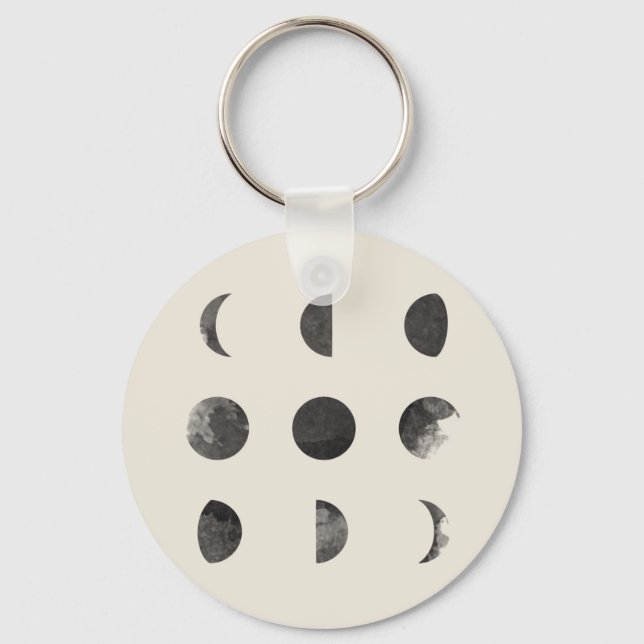 Phases of the Moon Lunar Watercolor Key Ring (Front)
