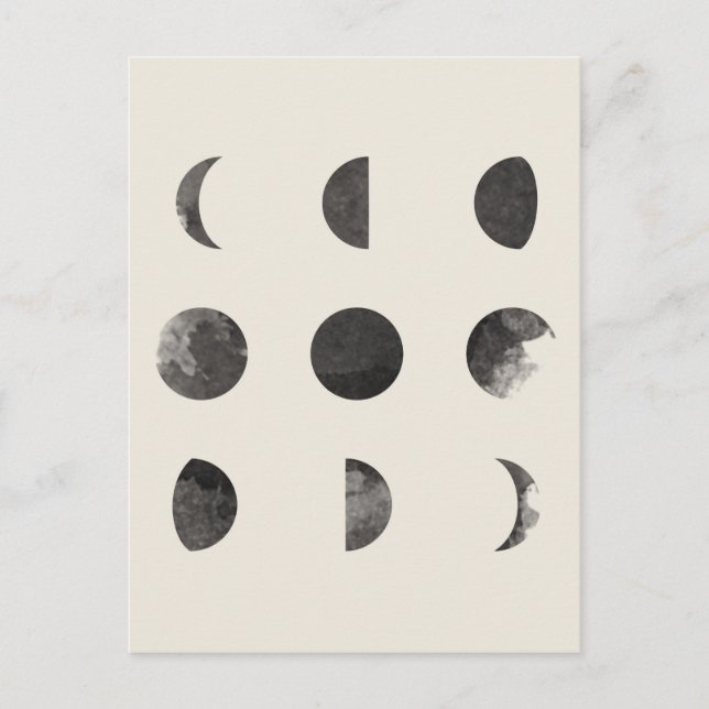 Phases of the Moon Lunar Watercolor Postcard (Front)