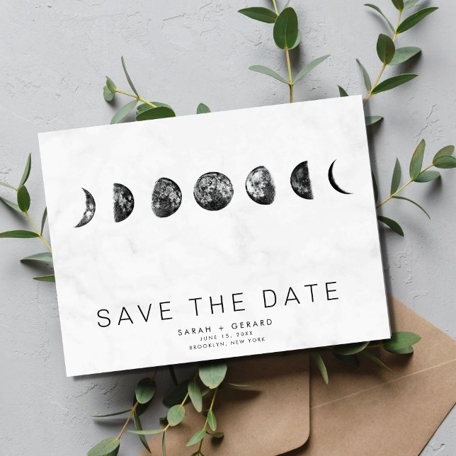 Phases of the Moon Marble Wedding Save Dates Announcement Postcard (Creator Uploaded)