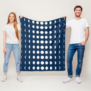 Phases of the Moon on Deep Midnight Blue Fleece Blanket