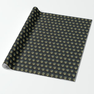 Phd cap gold black pattern doctoral degree wrapping paper