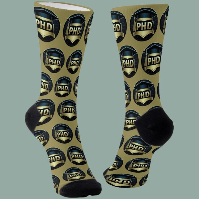 Phd cap gold black pattern doctoral student  socks (Creator Uploaded)