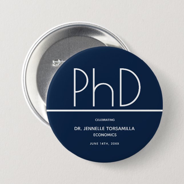 PhD degree Blue Keepsake Graduation 7.5 Cm Round Badge (Front & Back)